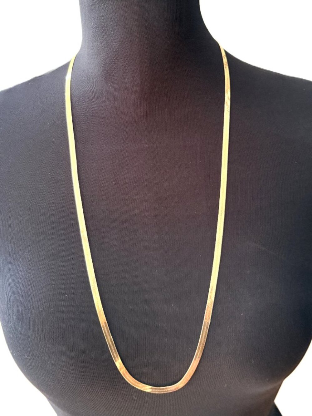 Vintage Signed Napier Gold-Tone Herringbone Flat Link Chain 30” Necklace